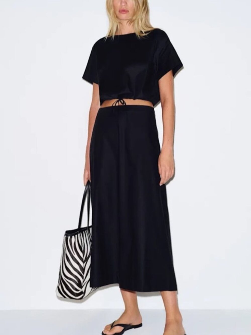 NEW Reformation Jordan Two Piece Short Sleeve Skirt Set Cotton Black | US 2 UK 6